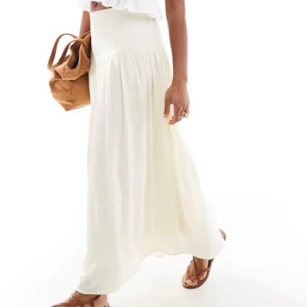 Stradivarius Drop Waist Midi Skirt Butter Yellow